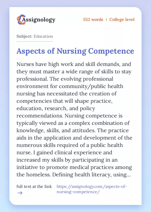 Aspects of Nursing Competence - Essay Preview
