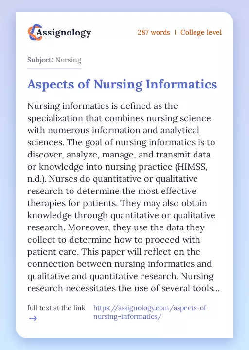 Aspects of Nursing Informatics - Essay Preview