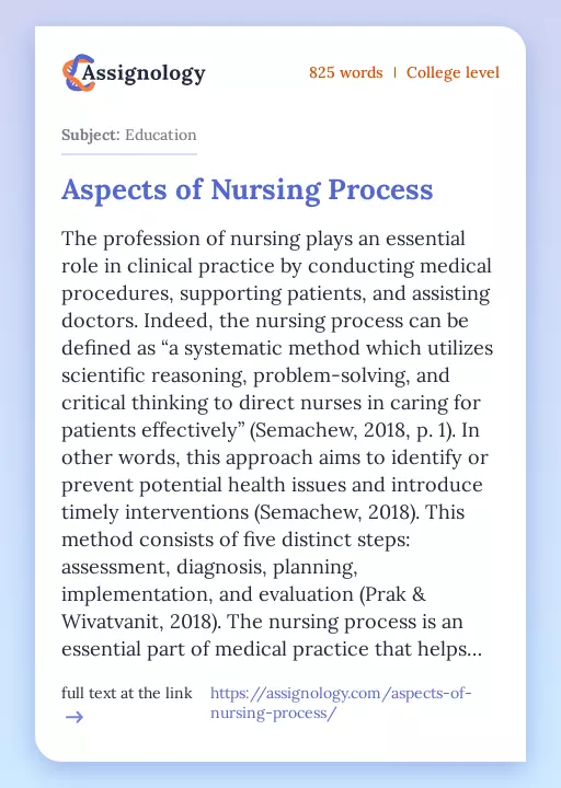 Aspects of Nursing Process - Essay Preview
