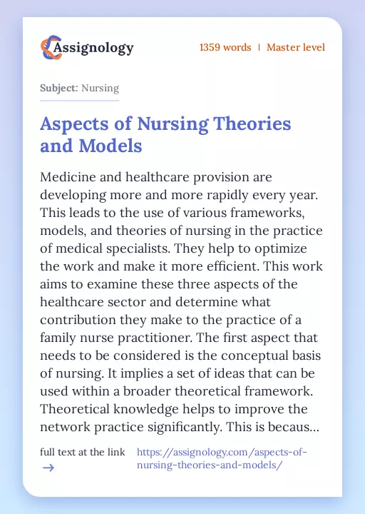 Aspects of Nursing Theories and Models - Essay Preview