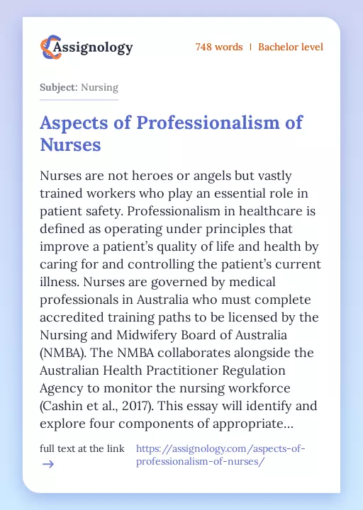 Aspects of Professionalism of Nurses - Essay Preview