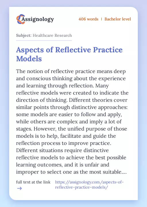 Aspects of Reflective Practice Models - Essay Preview