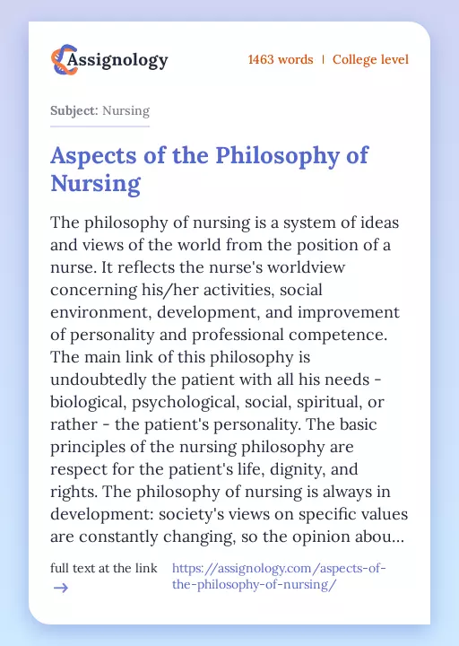 Aspects of the Philosophy of Nursing - Essay Preview