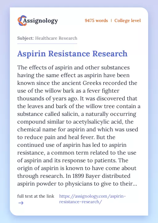 Aspirin Resistance Research - Essay Preview