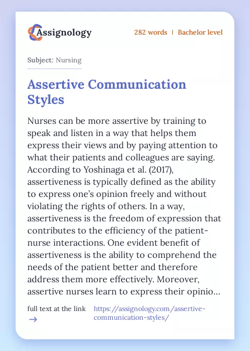 Assertive Communication Styles - Essay Preview