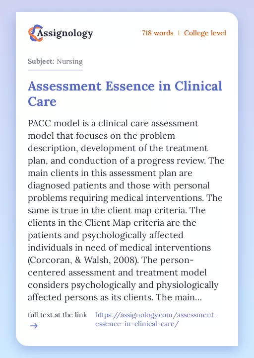 Assessment Essence in Clinical Care - Essay Preview