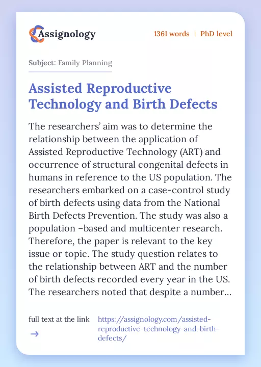Assisted Reproductive Technology and Birth Defects - Essay Preview