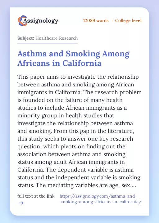 Asthma and Smoking Among Africans in California - Essay Preview