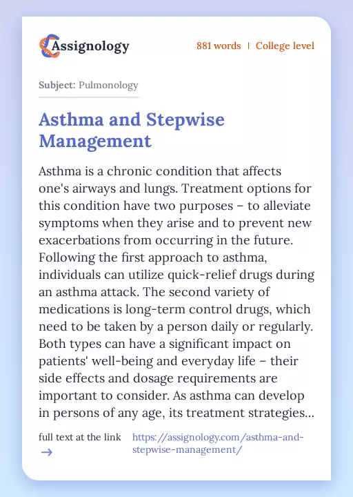 Asthma and Stepwise Management - Essay Preview