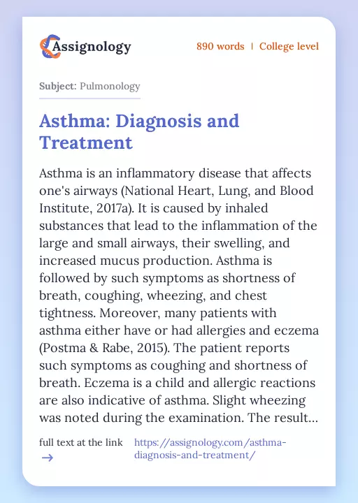 Asthma: Diagnosis and Treatment - Essay Preview