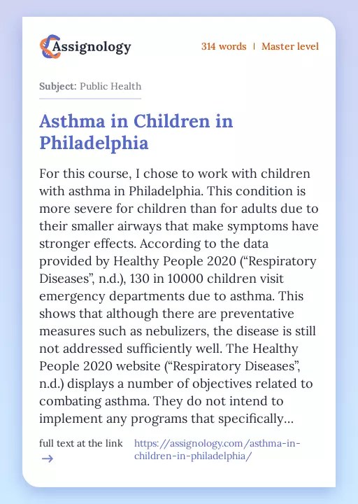 Asthma in Children in Philadelphia - Essay Preview