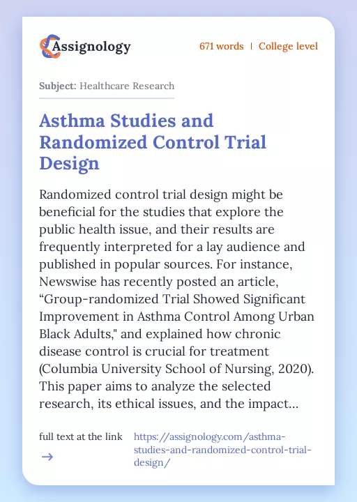 Asthma Studies and Randomized Control Trial Design - Essay Preview