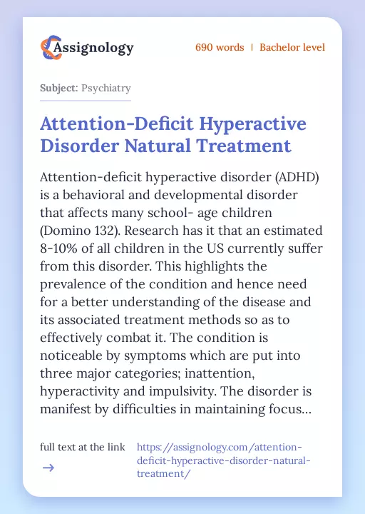 Attention-Deficit Hyperactive Disorder Natural Treatment - Essay Preview