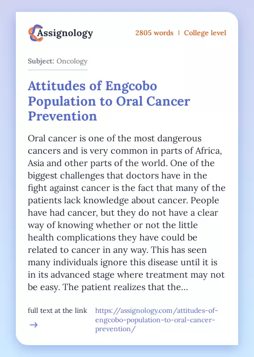 Attitudes of Engcobo Population to Oral Cancer Prevention - Essay Preview