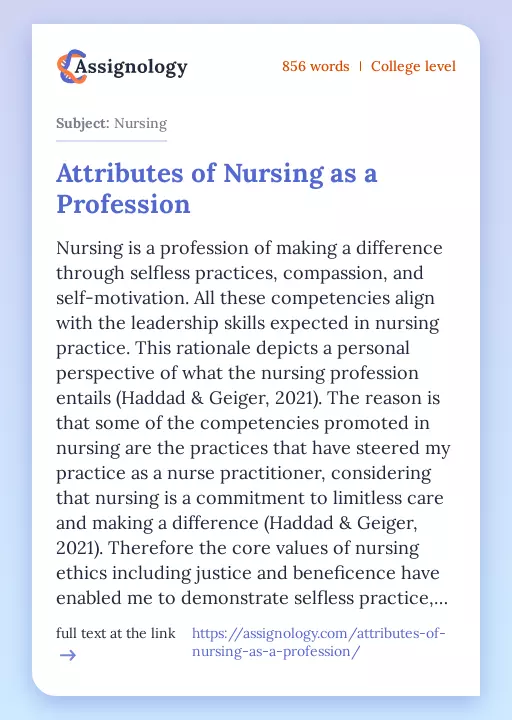 Attributes of Nursing as a Profession - Essay Preview