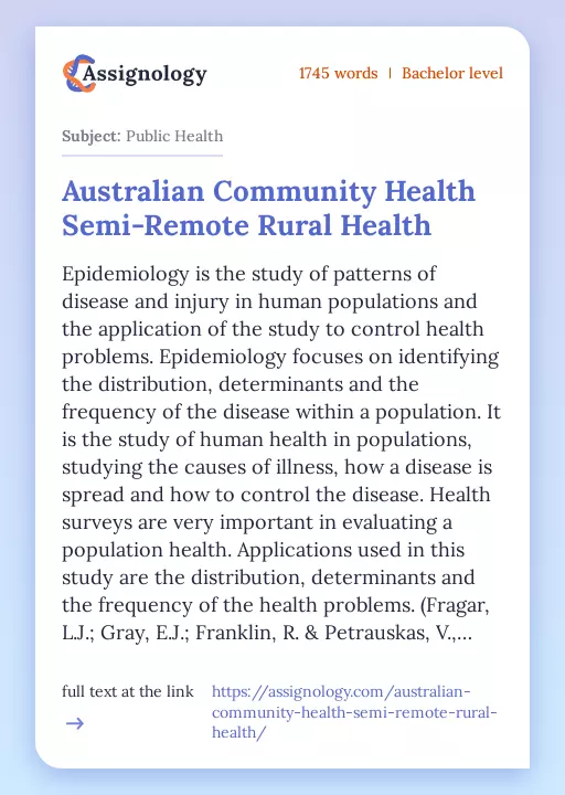 Australian Community Health Semi-Remote Rural Health - Essay Preview