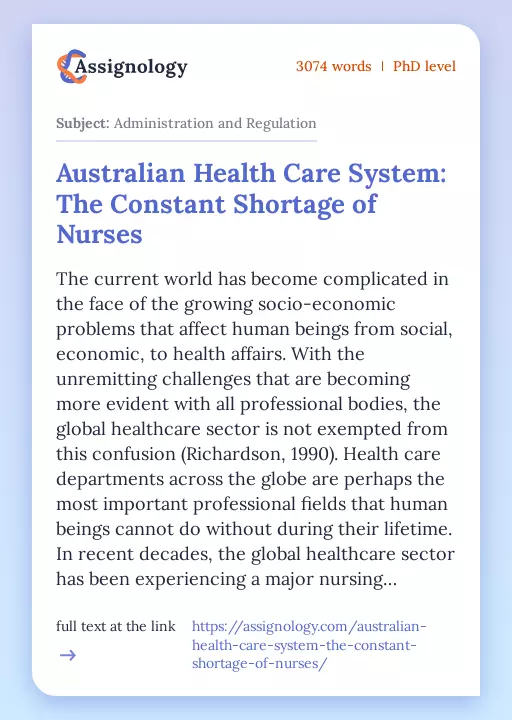 Australian Health Care System: The Constant Shortage of Nurses - Essay Preview
