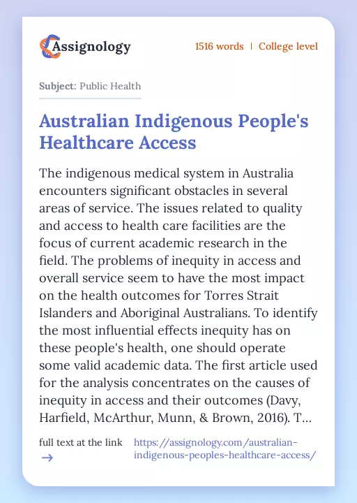 Australian Indigenous People's Healthcare Access - Essay Preview