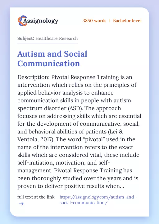 Autism and Social Communication - Essay Preview