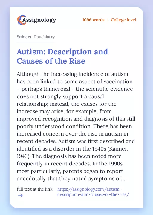 Autism: Description and Causes of the Rise - Essay Preview