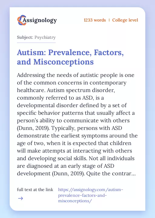 Autism: Prevalence, Factors, and Misconceptions - Essay Preview
