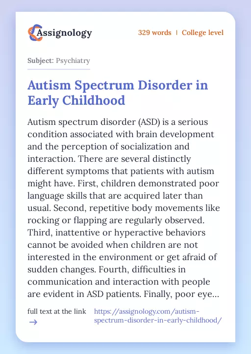 Autism Spectrum Disorder in Early Childhood - Essay Preview