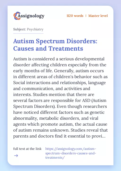 Autism Spectrum Disorders: Causes and Treatments - Essay Preview