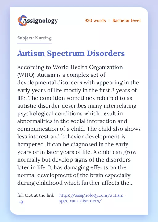 Autism Spectrum Disorders - Essay Preview
