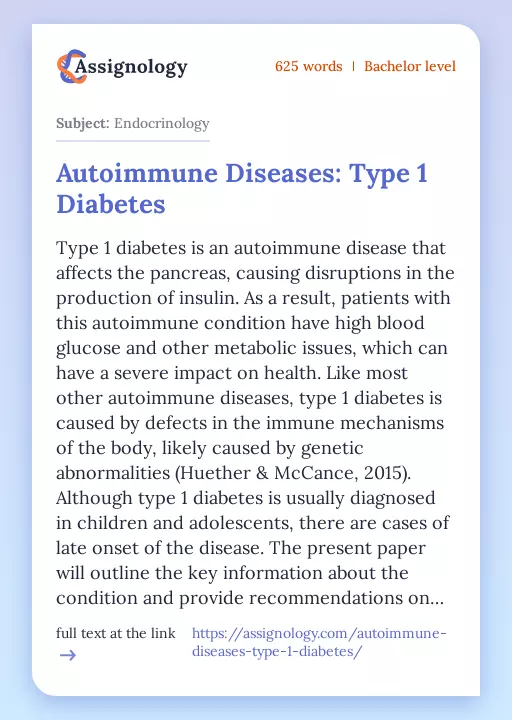 Autoimmune Diseases: Type 1 Diabetes - Essay Preview
