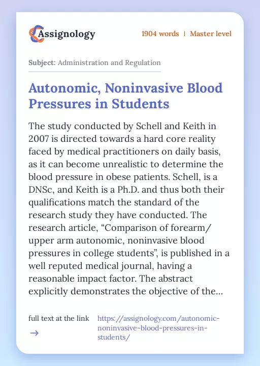 Autonomic, Noninvasive Blood Pressures in Students - Essay Preview