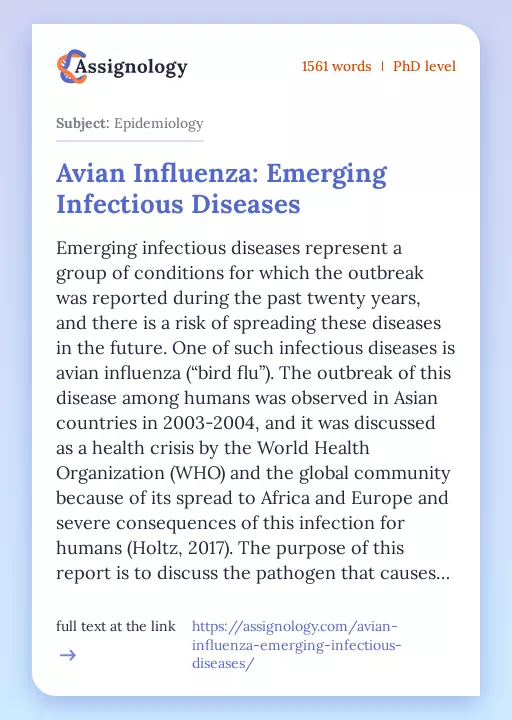Avian Influenza: Emerging Infectious Diseases - Essay Preview