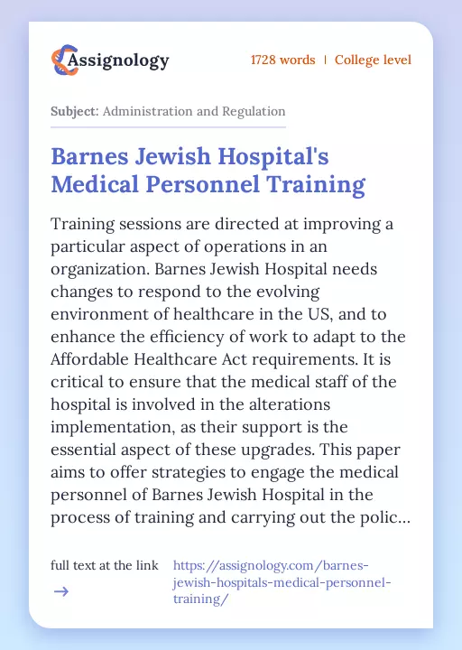 Barnes Jewish Hospital's Medical Personnel Training - Essay Preview