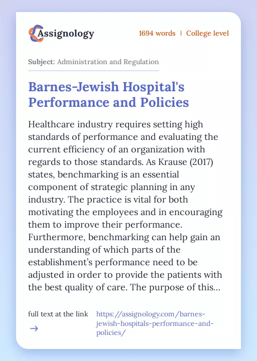Barnes-Jewish Hospital's Performance and Policies - Essay Preview