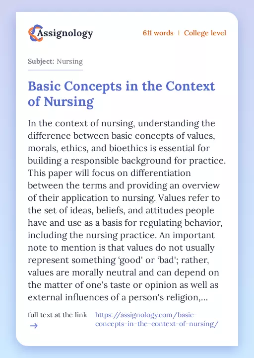 Basic Concepts in the Context of Nursing - Essay Preview