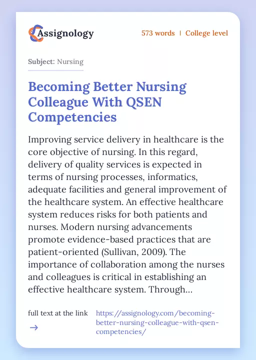 Becoming Better Nursing Colleague With QSEN Competencies - Essay Preview