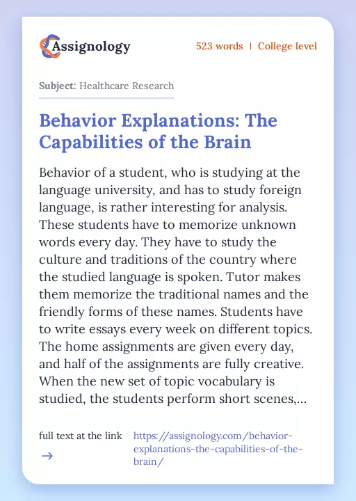 Behavior Explanations: The Capabilities of the Brain - Essay Preview