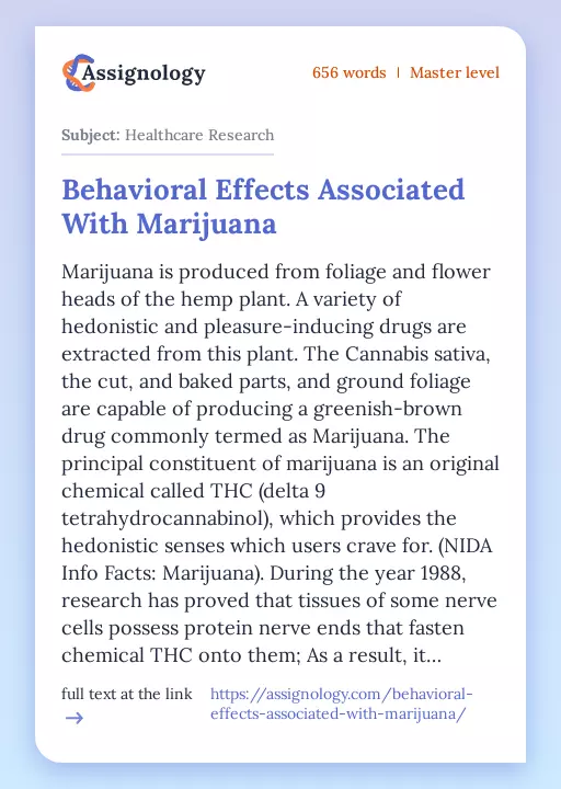 Behavioral Effects Associated With Marijuana - Essay Preview