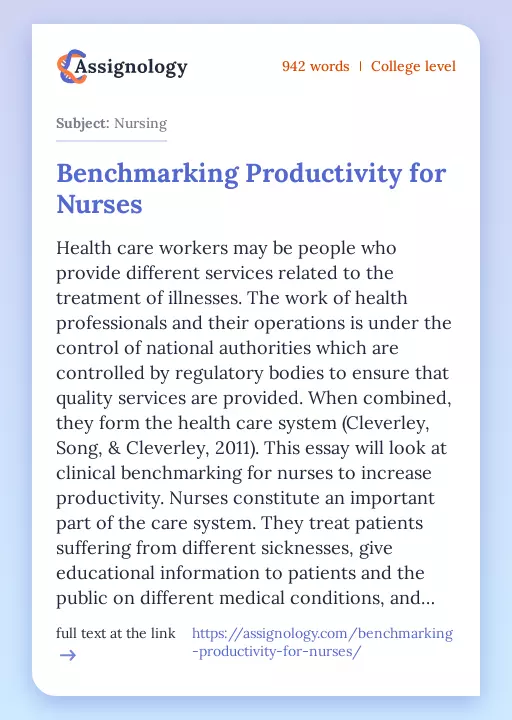 Benchmarking Productivity for Nurses - Essay Preview
