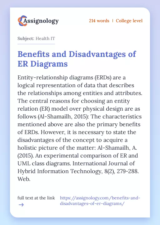 Benefits and Disadvantages of ER Diagrams - Essay Preview