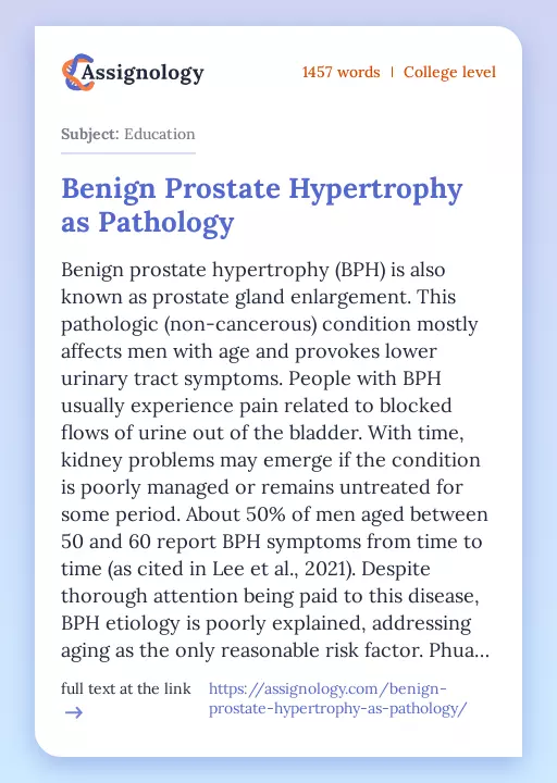 Benign Prostate Hypertrophy as Pathology - Essay Preview