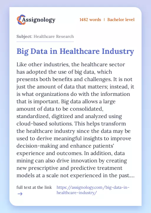 Big Data in Healthcare Industry - Essay Preview