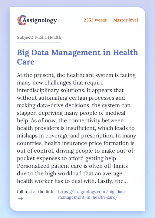 Big Data Management in Health Care - Essay Preview