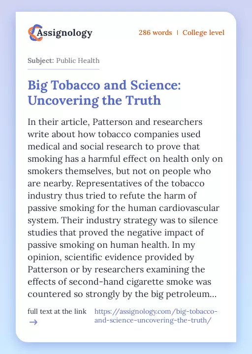 Big Tobacco and Science: Uncovering the Truth - Essay Preview