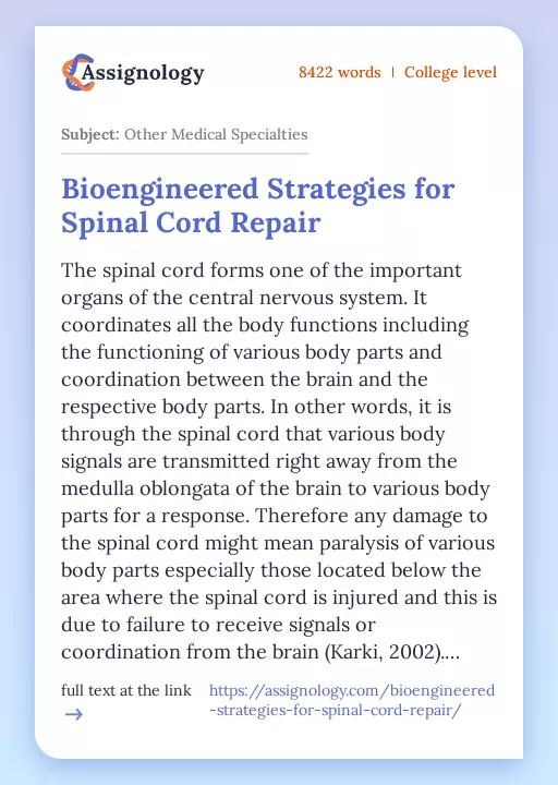Bioengineered Strategies for Spinal Cord Repair - Essay Preview
