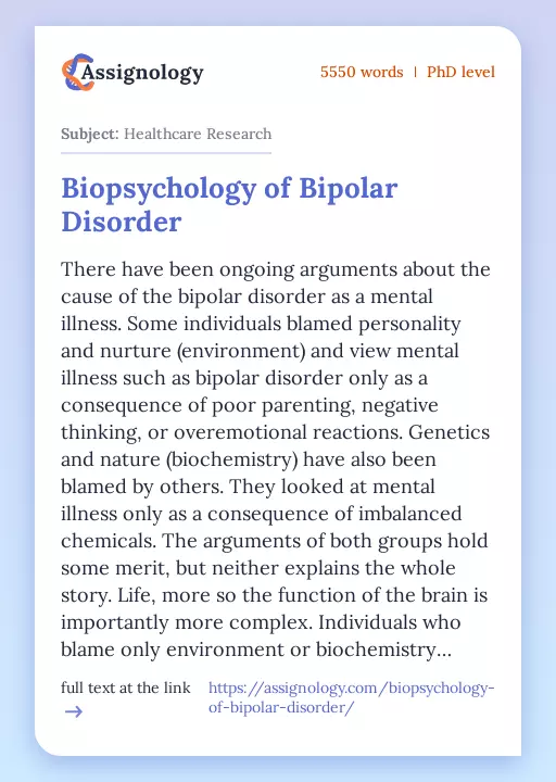 Biopsychology of Bipolar Disorder - Essay Preview