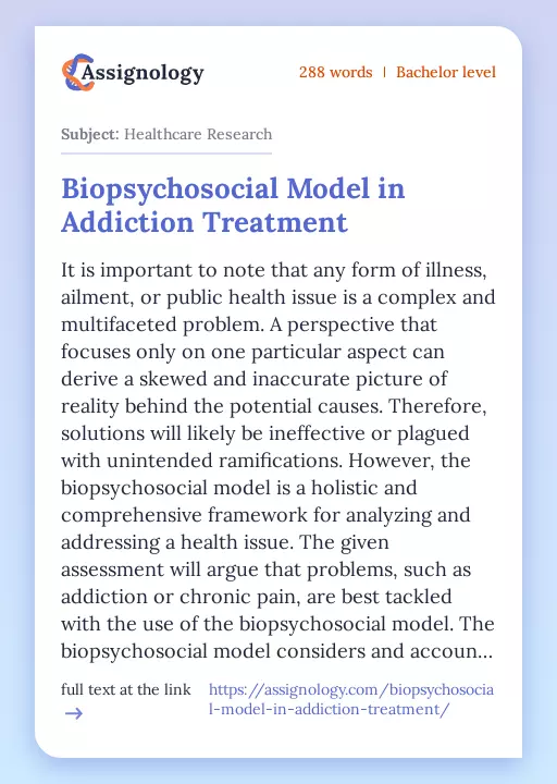 Biopsychosocial Model in Addiction Treatment - Essay Preview