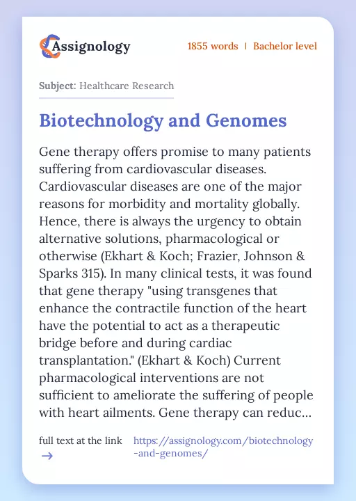 Biotechnology and Genomes - Essay Preview