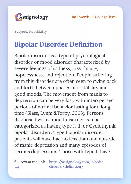 Bipolar Disorder Definition - Essay Preview