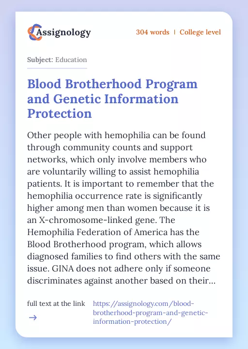 Blood Brotherhood Program and Genetic Information Protection - Essay Preview