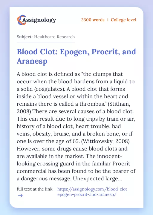 Blood Clot: Epogen, Procrit, and Aranesp - Essay Preview
